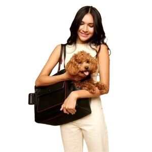 NWT Caraa Black Leather Dog Carrier Bag